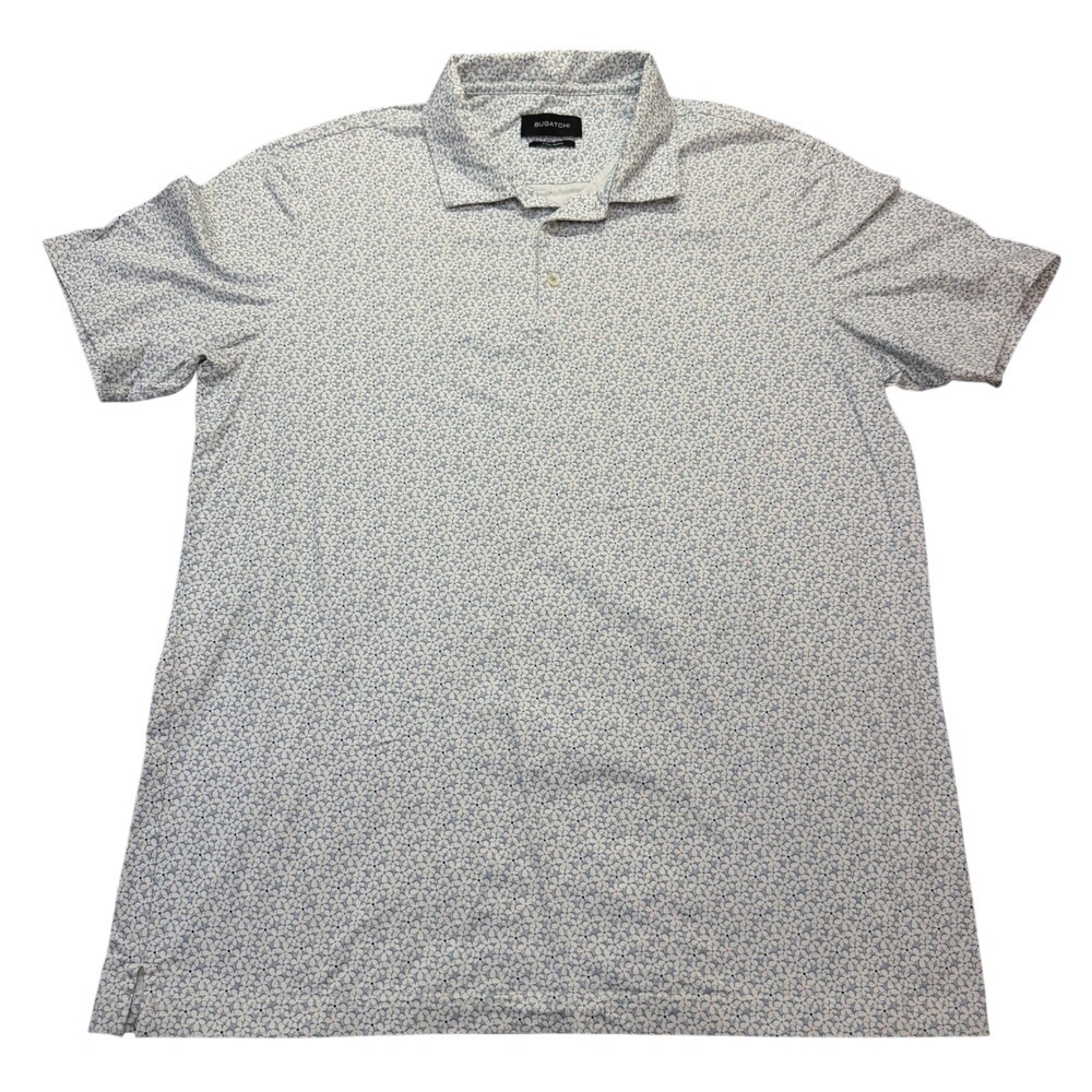 Bugatchi Polo Shirt Mens XL Regular Fit Blue Floral 8-Way Stretch Cotton XL